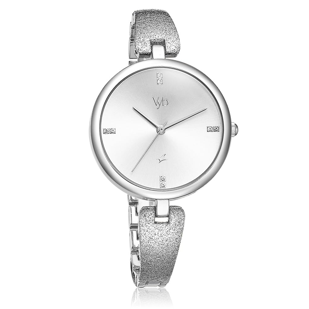 fastrack vyb diva quartz analog silver dial metal strap watch for girls-fv60005sm01w
