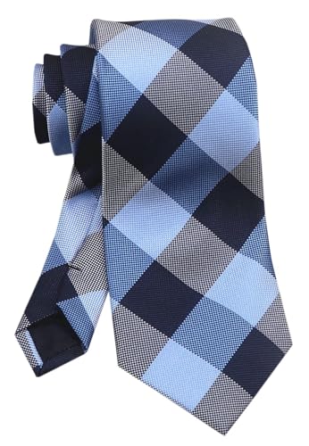 Rosiika Men Big Boys Cool Blue White Black Woven Silk Ties Skinny Regular Soft Fashion Designer Checkered Neckties