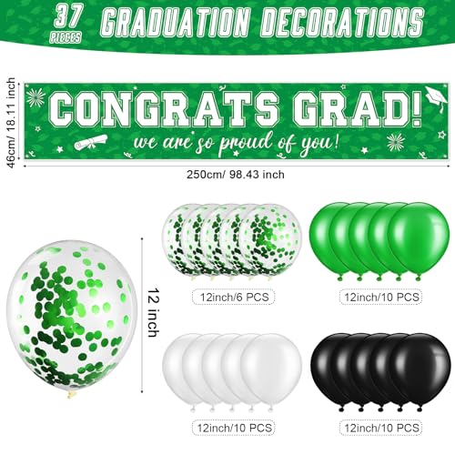 Image of 37Pcs Graduation Banner Balloon Decorations Class of 2026, Congrats Grad Banner Yard Outdoor Decorations, Graduation Balloons Banner Set for High School College Graduation Party Supplies, Green