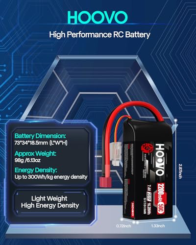 HOOVO 2S Lipo Battery 2200 mAh 7.4 V 50C SoftCase Short Pack Lipo Batteries with T Plug RC Battery for 1:16 RC Car Truck Helicopter Airplane Rock Crawler Airplane Helicopter (2 Packs) - Image 2