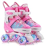 Gonex Patines en Paralelo Ajustables Niña, Patines 4 Ruedas con Lluminación LED, Transpirables, Cómodos, para Principiantes, Niñas, Mujeres, Niños L(36-40)