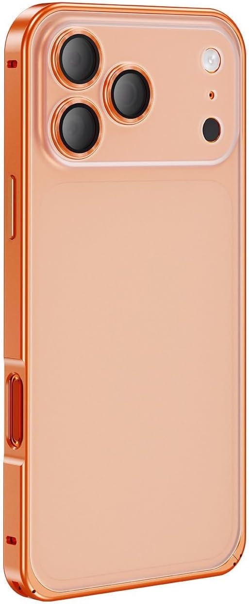Ultra Thin Case for iPhone 17/17 Air/17 Pro/17 Pro Max, Metal Frame Frosted Translucent Shockproof Cover All-Inclusive Lens Protection Case(Orange,17)