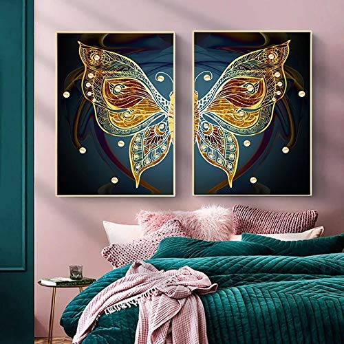 Affiches et gravures peinture tissu papillon or abstrait