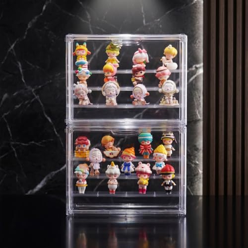 Image of 3 Tiers Clear Acrylic Display Case, Plastic Storage Bins with 2 Adjustable Divider and Magnetic Door,Stackable Display Box for Figures Showcase (XLarge -with 3 partition plate-2pack)