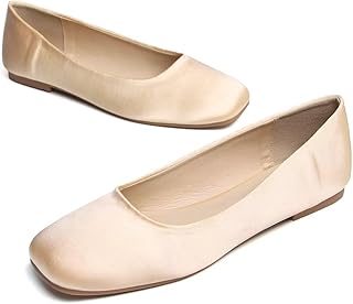Hee grand Women's Flats Square Toe Ballet Shoes Casual Flats Satin Dress Shoes Comfort Slip-On Loafers