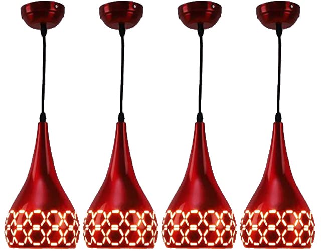Image of GreyWings Metal Cut Hanging Light Ceiling Pendant Lamp, 6 inch Small, Red, Pack of 4