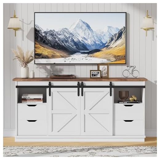 JUMMICO Farmhouse TV Stand with Storage