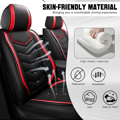 Image of Car Seat Cover for Jeep Wrangler 2000-2026, Driver's Seat Covers,Non-Slip Waterproof seat Cover,Wear-Resistant Nappa Leather car seat Covers. (Standard 2 Seats /Black Red)