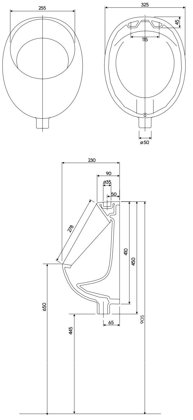 VBChome Urinal Pico – Modernes Keramik Pissoir in Weiß, Hochwertig & Pflegeleicht, Senkrechter Ablauf, Oberer Zulauf, Ideal für WC & Gewerbe, Inkl. Flaschensiphon für einfache Montage