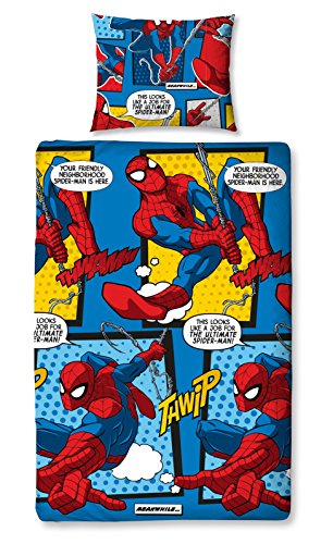 MERCURY Funda Nórdica + Almohada con Diseño Spiderman, Mezcla De Algodón, Azul, 12x22x35 cm, 2 Unidades