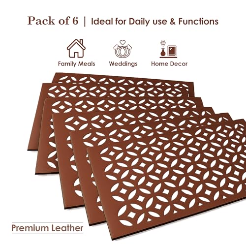 Image of Heart Home Leather Rectangular Table Mats Set of 6 | Reusable and Washable Placemat /Dining Table Mat for Wedding and Family Functions | Copper