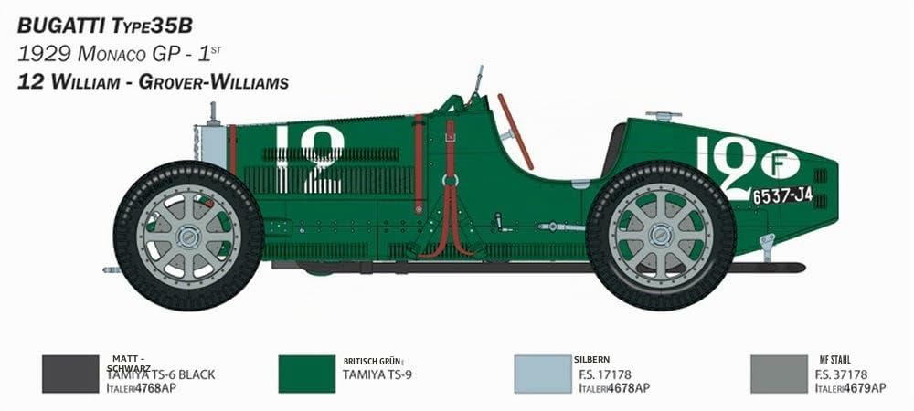 Italeri 4710S 1:12 Bugatti Type 35B - Modellbau, Bausatz, Standmodellbau, Basteln, Hobby, Kleben, Plastikbausatz, detailgetreu, Unlackiert
