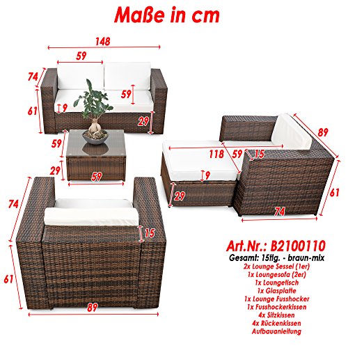 XINRO XXL Loungemöbel Rattan Set Balkon erweiterbar - Gartenmöbel Lounge Sofa Set XXL - braun-Mix – Garten Lounge Möbel Set -inkl. Loungesofa + Loungesessel + Loungehocker + Loungetisch + Kissen – Bild 3