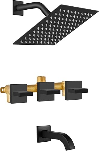 Miniatura 10 de Midanya Grifo de bañera y ducha con mango cruzado de 3 pulgadas, color negro mate con válvula de latón, 3 pulgadas