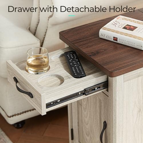 LINSY HOME End Table Set of 2 with Charging Station, Modern Farmhouse Sofa Couch Side Table, Wooden Bedside Table for Living Room Bedroom, Narrow Nightstand with Storage Cabinet for Small Space - Thumbnail 6