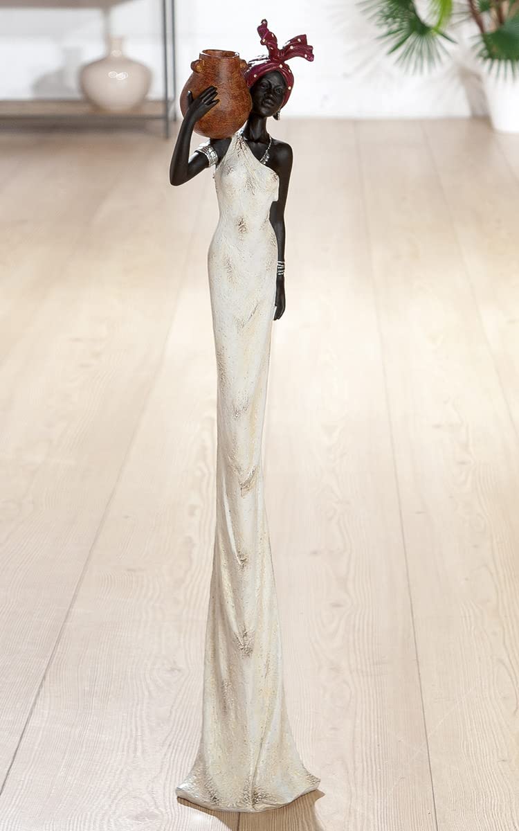 Gilde Figura decorativa XL africana Tortuga, poliresina, altezza 82 cm, marrone, crema, bianco