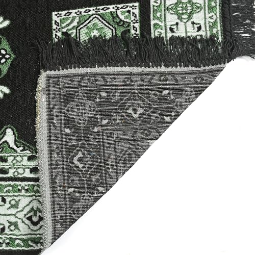Image of Velvet Floral Janamaz Mat | Prayer Mat /Meditation Janamaz for Namaz /Meditation Mat /Muslim| Size 27x50| Washable Soft Prayer Mat (Black - Green)