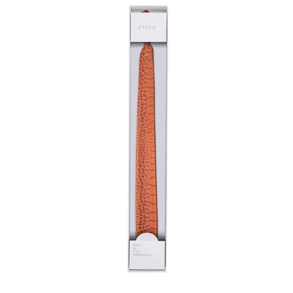 Leather - Langer Schuhanzieher mit echtem Leder bezieht Krokodildruck - Schuhlöffel mit starker Schaufel aus Stahl und eleganten handwerklichen Nähten - L. cm 43 - Made in Italy