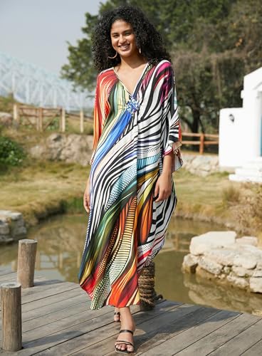 Image of Yanziliu Kaftan Dress for Women,Plus Size Hawaiian Batwing Sleeve Beach Cover Up Summer Swimsuit Dresses