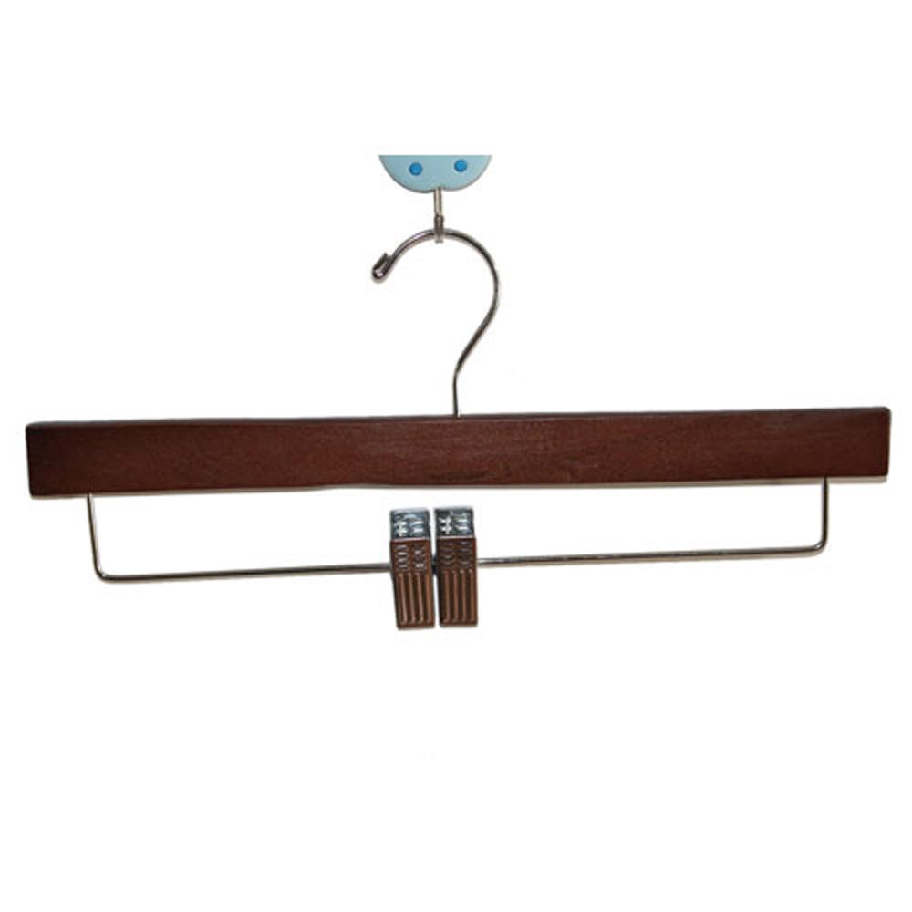 FireKingdom 3pcs Beautiful Dark Cherry Finish Adult Size Solid Wood Wooden Hangers with Polished Chrome Hook Clamp for Clothes Trousers Pants Skirts