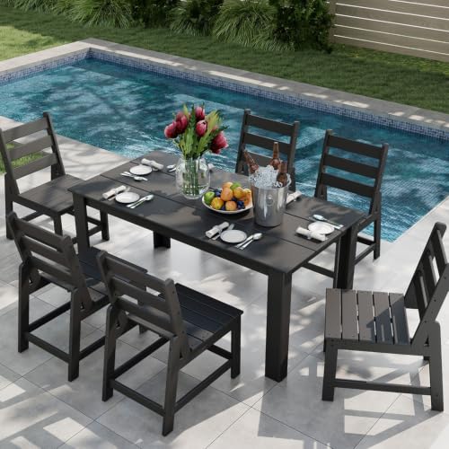 Image of GREENVINES HDPE Outdoor Patio Dining Set of 7, Table and 6 Chairs, Black