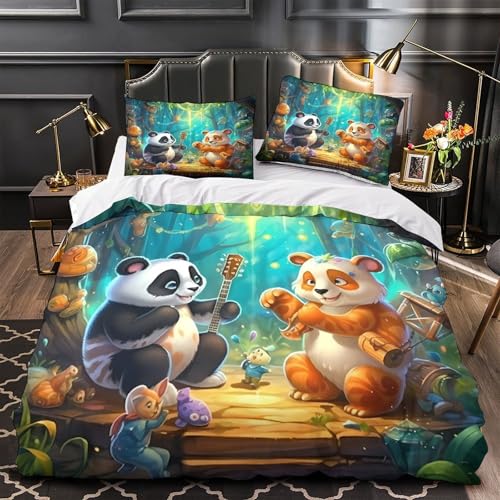 Parure de lit panda housse couette 200x200 imprimé 3D microfibre - 2