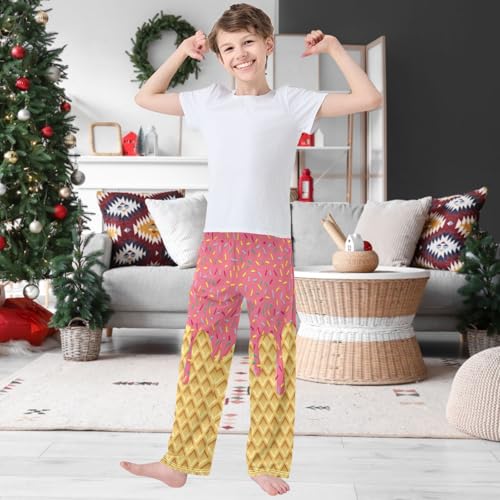 Boy's Pants Ice Cream Pink Jogger Pants Elastic Waist Long Bottoms Trousers with Pockets 6-14 Years2