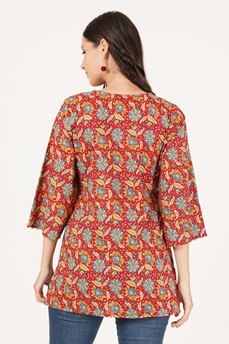 Image of Amazon Brand - Anarva Jaipuri Cotton Printed Short Kurti for Women