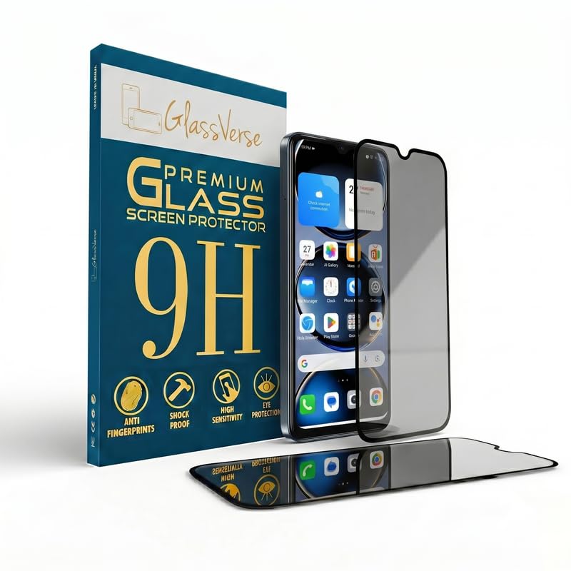 Image of GlassVerse Privacy Tempered Glass for Itel A90 | Anti Spy Screen Protector, 9H Hardness, Edge to Edge, Case Friendly, Hassle-less Installation Kit Included. (Pack of 1)