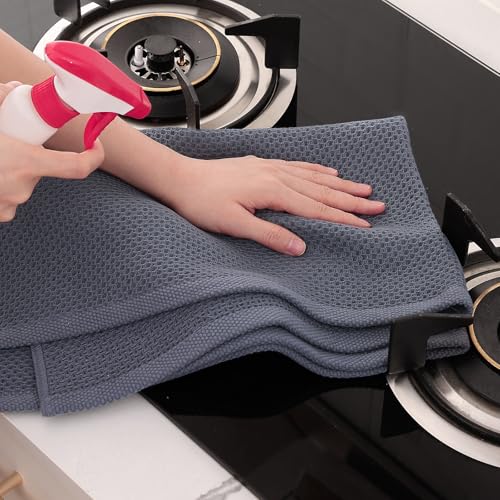 Image of Homaxy 100% Cotton Oversized Waffle Weave Kitchen Dish Towels, Ultra Soft Absorbent Quick Drying Cleaning Towel, 20 x 28 Inches, 4-Pack, Dark Grey