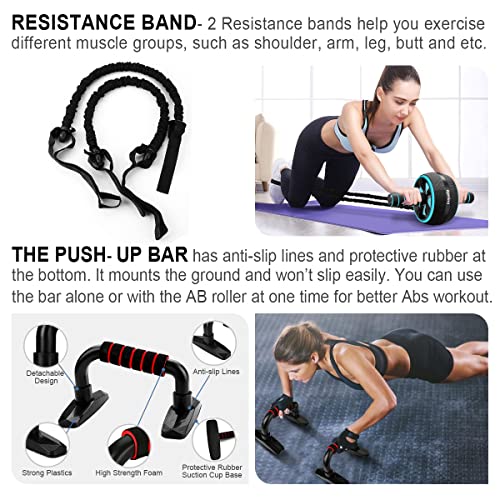 Ab Roller Wheel, 10-In-1 Ab Exercise Wheels Kit with Resistance Bands, Knee Mat, Jump Rope, Push-Up Bar - Home Gym Equipment for Men Women Core Strength & Abdominal Exercise - Thumbnail 6