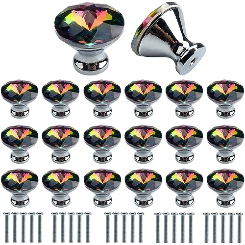 Roellgs 20 Piece 30mm Stained Crystal Glass Diamond Door Handle with Screws