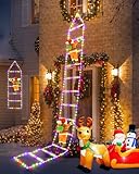 Diseño único para luces navideñas al aire libre: las luces navideñas con diseño de escalera son una hermosa decoración navideña. Puedes colocar allí a un Papá Noel (no incluido) que parece estar subiendo la escalera para enviarte regalos. Puedes colg...