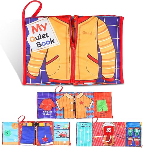 Tokiyis Libro Montessori Interattivo Giochi Bambini 1 Anno,Morbido Quiet Book Sensoriale Educativo Busy Board,...