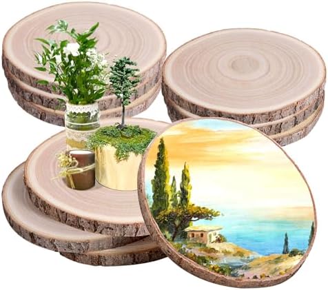 10Pcs Wood Slices Unfinished Wood Rounds 7-8 inches Wood Circles for Crafts Wood Slab for DIY Table Centerpieces Decor Crafts Wedding Parties Baby Shower