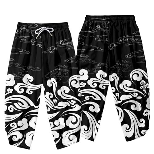 Image of DOSLAVIDA Men's Japanese Kimono Cardigan Suit Chinese Style Printed Jacket Pants Set Open Front Seven Sleeve Top & Shorts