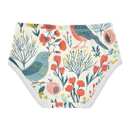 Toddler Girl Panties, Spring Floral Birds Girls' Cotton Brief Underwear, 2T–8 Years2