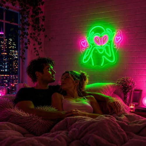 Image of Neon Sign, Alien Neon Signs for Wall Decor - Dimmable LED Signs for Bedroom, Gaming Room, Living Room, Party, Bar, Home Decor - USB Powered Light Up Sign Decorations Game Gift