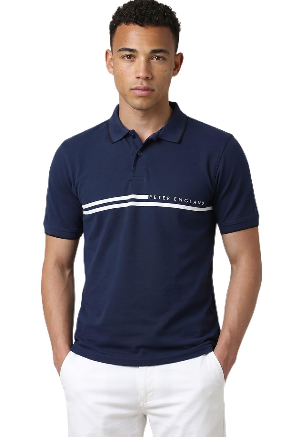 Peter England Men's Everyday Solid Regular Fit Polo | Cotton Rich | Premium Pique Weave