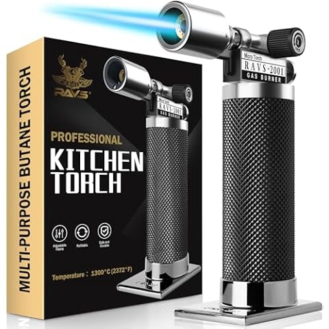 ravs Butane torch, Kitchen Torch Lighters Butane Refillable, Creme Brulee Torch, Blow Torch for Cooking, Food Torch Culinary Torch for Baking, Gifts for Men and Women, Mini Torch Lighter Cover
