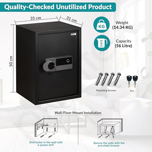 Image of Plantex 56 Litre Digital Safe Locker for Home /Quality-Checked Unit with Minor Transit Marks /Electronioc Safe /Assured by Plantex (Black)