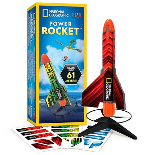 National Geographic Rocket Launcher Science Kit - Motorized Air Rocket Toy with Patented Design Launch up to 200 Feet Outdoor Kids Toys & Model Rockets Gifts for Kids Ages 8-12 Space Toys