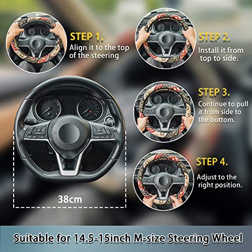 Muamos Boho Steering Wheel Cover For Women, Fits 14 1/2-15 Inch Car Steering Wheel Breathable Bohemian With Coarse Flax Cloth Ethnic Style Steering Wheel Protector Cover Sweat-Absorbing Anti-Slip #TOP6