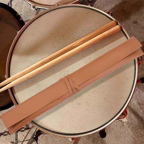 CALFOVERA PU Leather Drumstick Bag Portable Drum Stick Holder Brown Leather Drumstick Storage Carrying Case Pouch Handbag Drum Accessories Gift for Drummer Musician Mallets Brushes Percussion - Thumbnail 4
