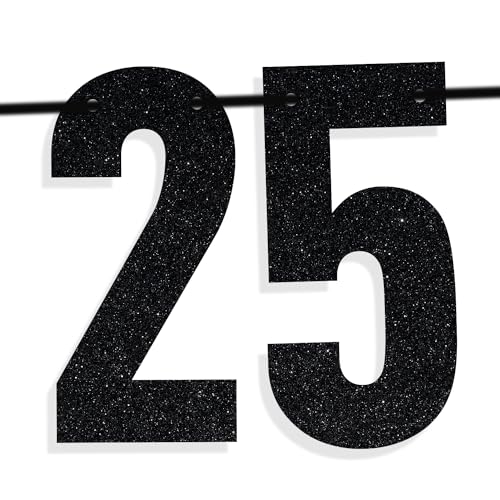 Image of Black Glitter Holy Shit You're 25 Banner, Happy 25th Birthday /Cheers to 25 Years, Funny 25th Birthday Party Decorations Supplies