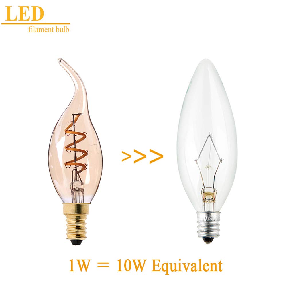 Ampoule LED à Filament spiralé dimmable 2200K rétro E14/ 220V Effet Flamme C35T décorative 3W, pour la Maison, Lot de 10