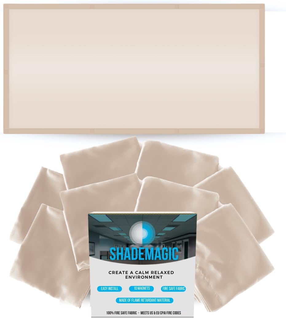 ShadeMAGIC Fluorescent Light Filter Covers - Mocha - Diffuser Pack; Eliminate Harsh Glare That Causes Eyestrain and Head Strain The The Classroom or at Office. (2)