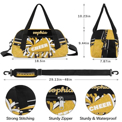 Personalized Name Cheer Bag Custom Sport Duffel Bag for Girls Cheerleader Bags Overnight Weekender Bags Carry On Travel Bag, Glitter Yellow3