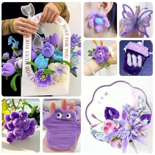 TOAOB 200pcs Pipe Cleaners Crafts Supplies Purple Chenille Stems Assorted Size Wiggle Googly Eyes for Craft DIY Art Supplies - Image 6