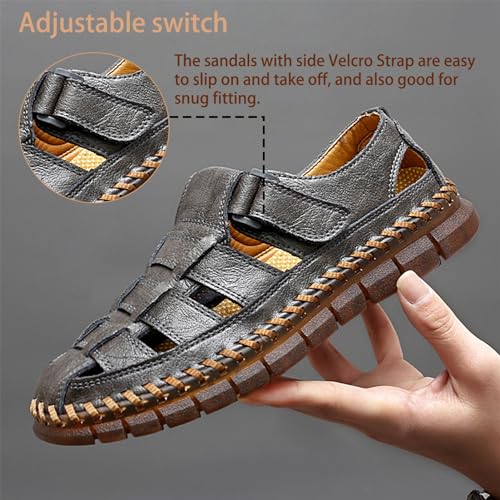MAIZUN Men's Sandals Closed Toe Outdoor Leather Sandals Hiking Waterproof Athletic Fisherman Sandals Summer Adjustable Beach Water Sandals 5